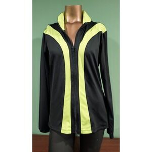 Pure Lime Womens Full Zip Athletic Jacket Zip Pockets Black Green Size L‎